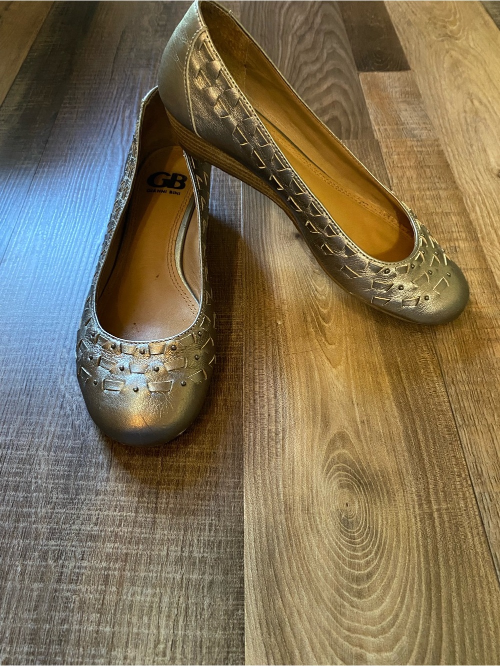 Gianni Bini Metallic Gold Ballet Flats with Decorative Cutouts